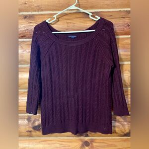 American Eagle Burgundy 3/4 Sleeve Crewneck Sweater Size Small